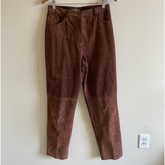 Size 10 Bushwhacker Vintage Brown Leather Straight Leg Pants - Picture 3 of 17